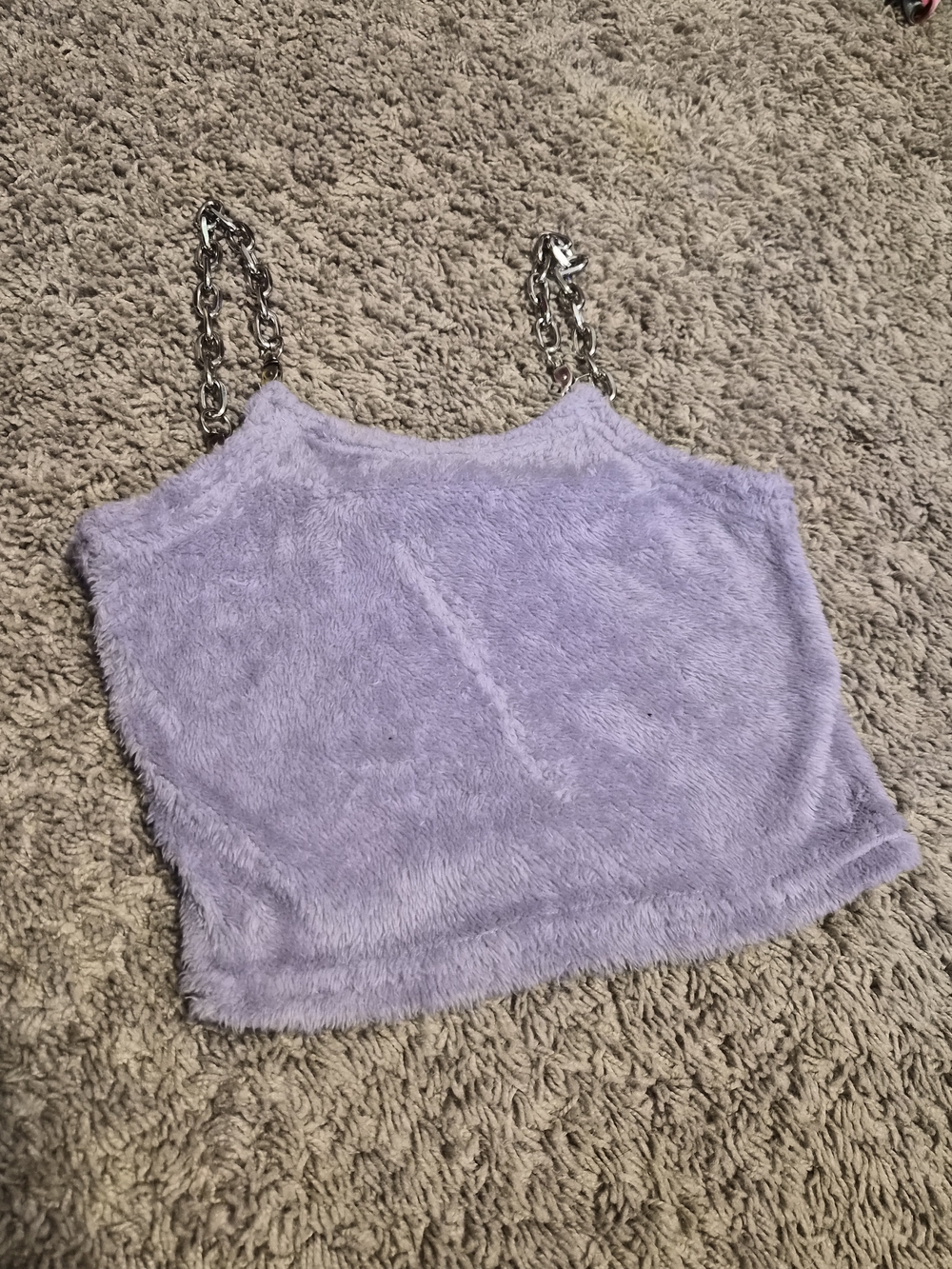 Lavender Faux-Fur Chain Strap Crop Top